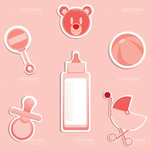 Baby Items in Pink with Cut-Out Style